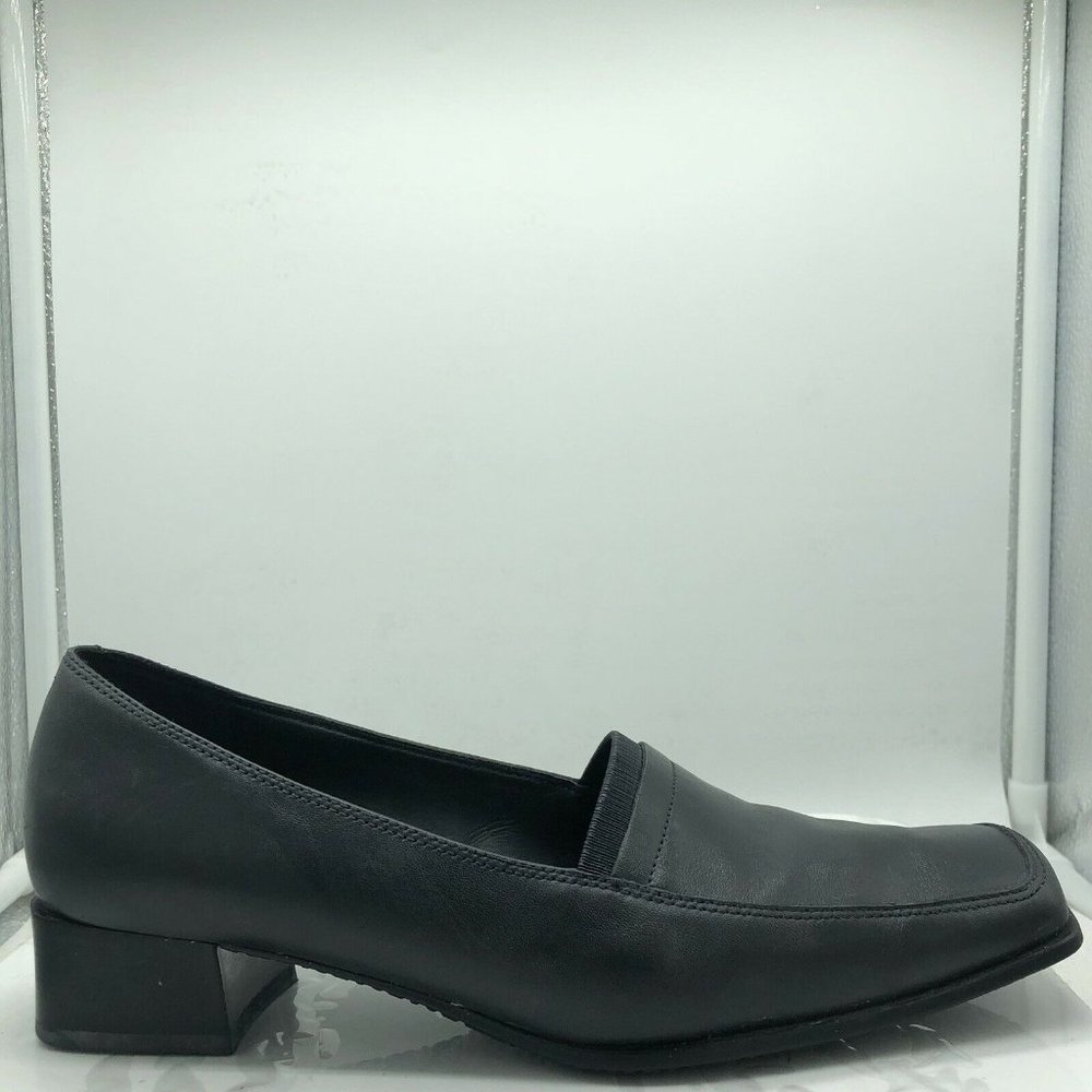 Ecco Womens Size EU 38 US 7 - 7.5 Black Leather Pump Block Heel Loafers …